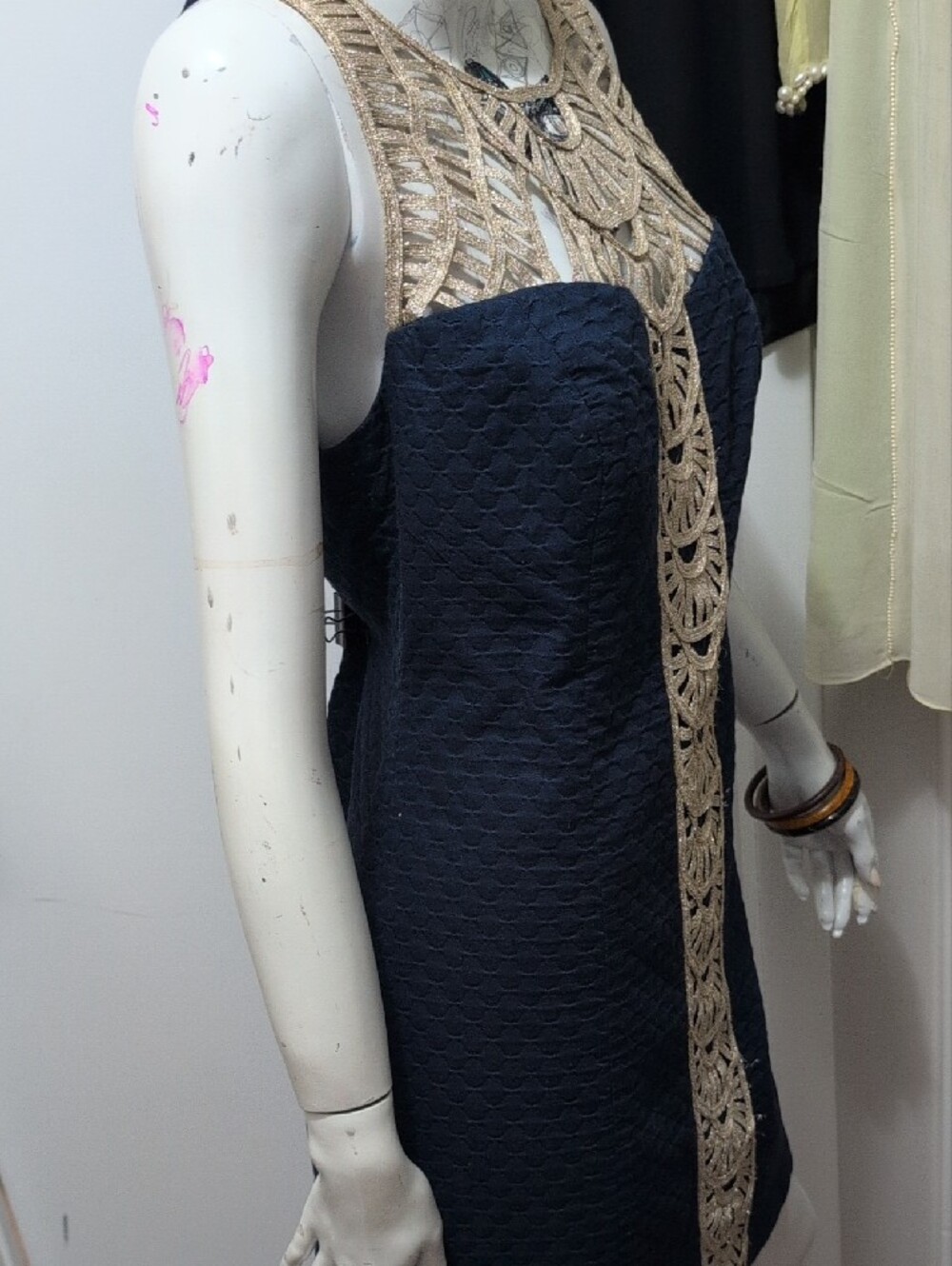 Lilly Pulitzer Black Mini Dress with Gold Embellished Panel - Picture 3 of 8